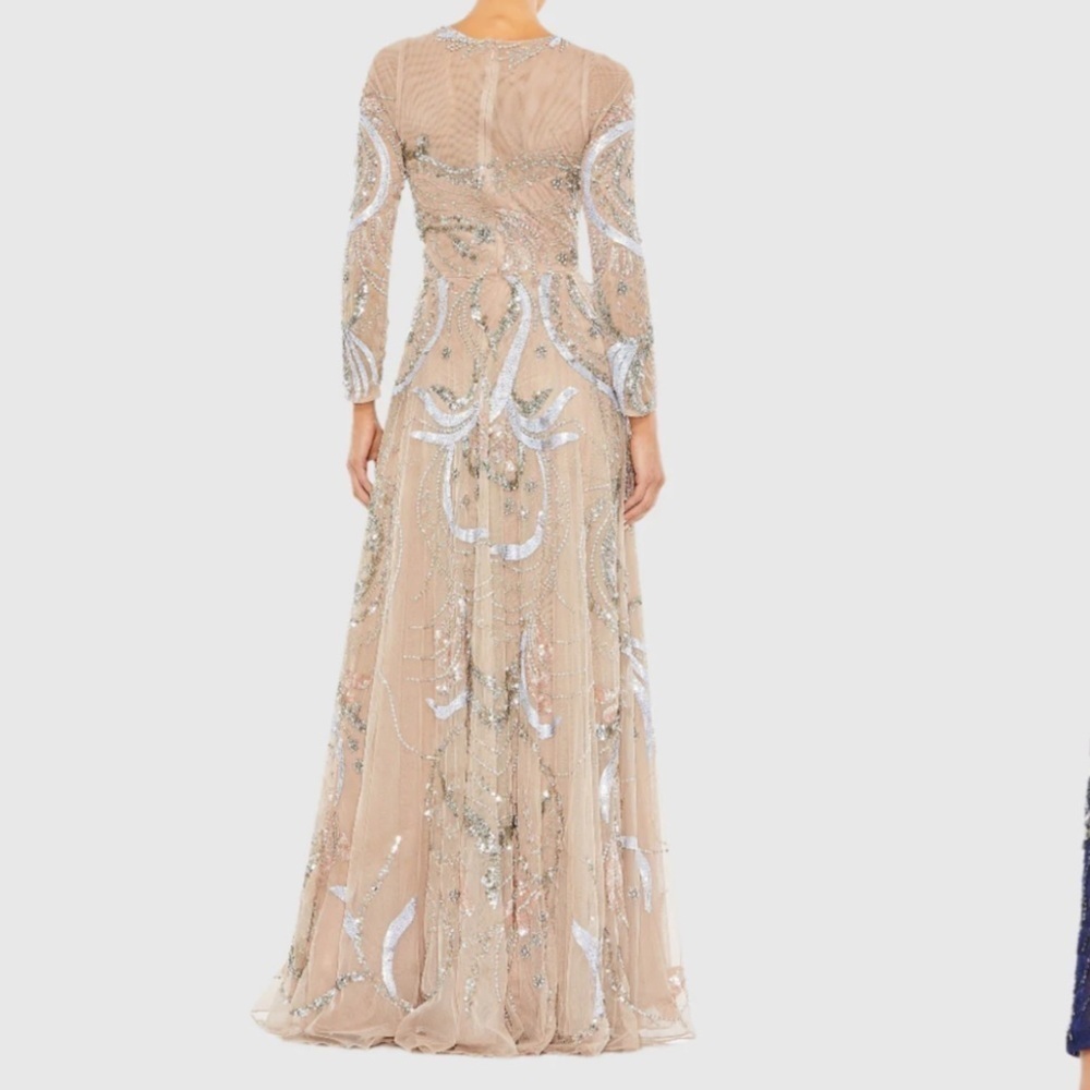 NWT | Mac Duggal 5217 Nude Elegant Sequin Embellished Cream Gown Size 4 - Picture 4 of 12
